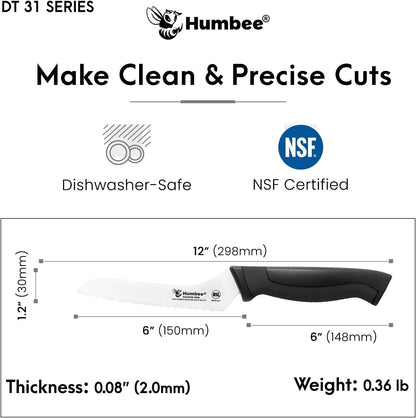 8-Inch Offset Serrated Bread Knife, Premium High Carbon Stainless Steel Blade Knife for Bread with Ergonomic Handle, NSF Certified, DT-31 Series, Black