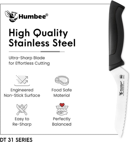 8-Inch Offset Serrated Bread Knife, Premium High Carbon Stainless Steel Blade Knife for Bread with Ergonomic Handle, NSF Certified, DT-31 Series, Black