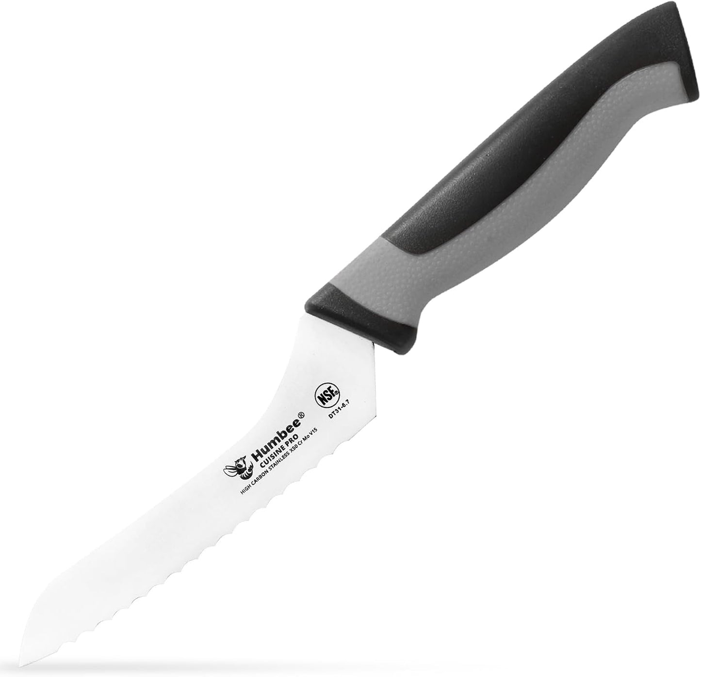 8-Inch Offset Serrated Bread Knife, Premium High Carbon Stainless Steel Blade Knife for Bread with Ergonomic Handle, NSF Certified, DT-31 Series, Black