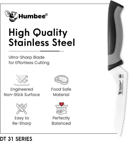 8-Inch Offset Serrated Bread Knife, Premium High Carbon Stainless Steel Blade Knife for Bread with Ergonomic Handle, NSF Certified, DT-31 Series, Black