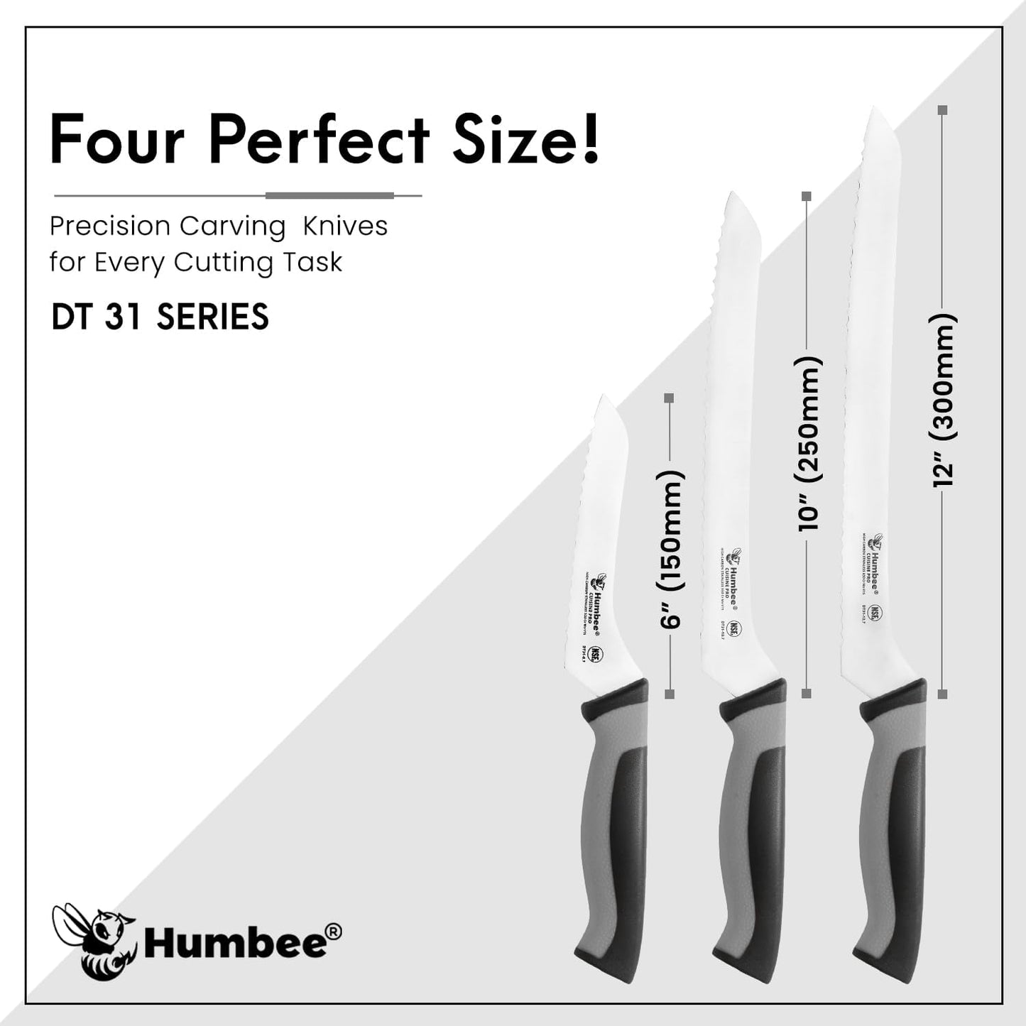 8-Inch Offset Serrated Bread Knife, Premium High Carbon Stainless Steel Blade Knife for Bread with Ergonomic Handle, NSF Certified, DT-31 Series, Black