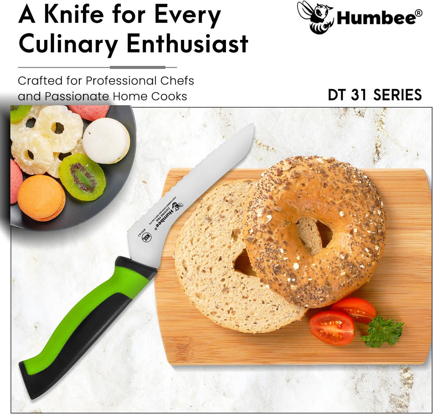 8-Inch Offset Serrated Bread Knife, Premium High Carbon Stainless Steel Blade Knife for Bread with Ergonomic Handle, NSF Certified, DT-31 Series, Black