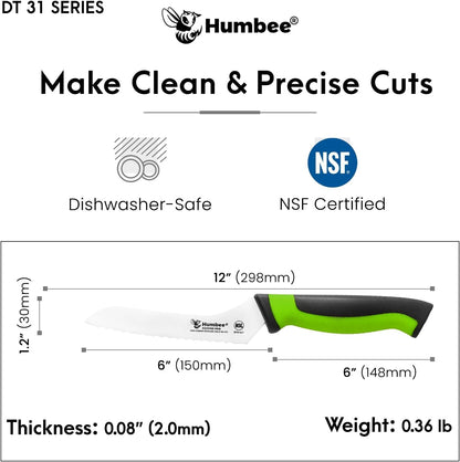 8-Inch Offset Serrated Bread Knife, Premium High Carbon Stainless Steel Blade Knife for Bread with Ergonomic Handle, NSF Certified, DT-31 Series, Black