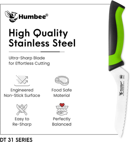 8-Inch Offset Serrated Bread Knife, Premium High Carbon Stainless Steel Blade Knife for Bread with Ergonomic Handle, NSF Certified, DT-31 Series, Black