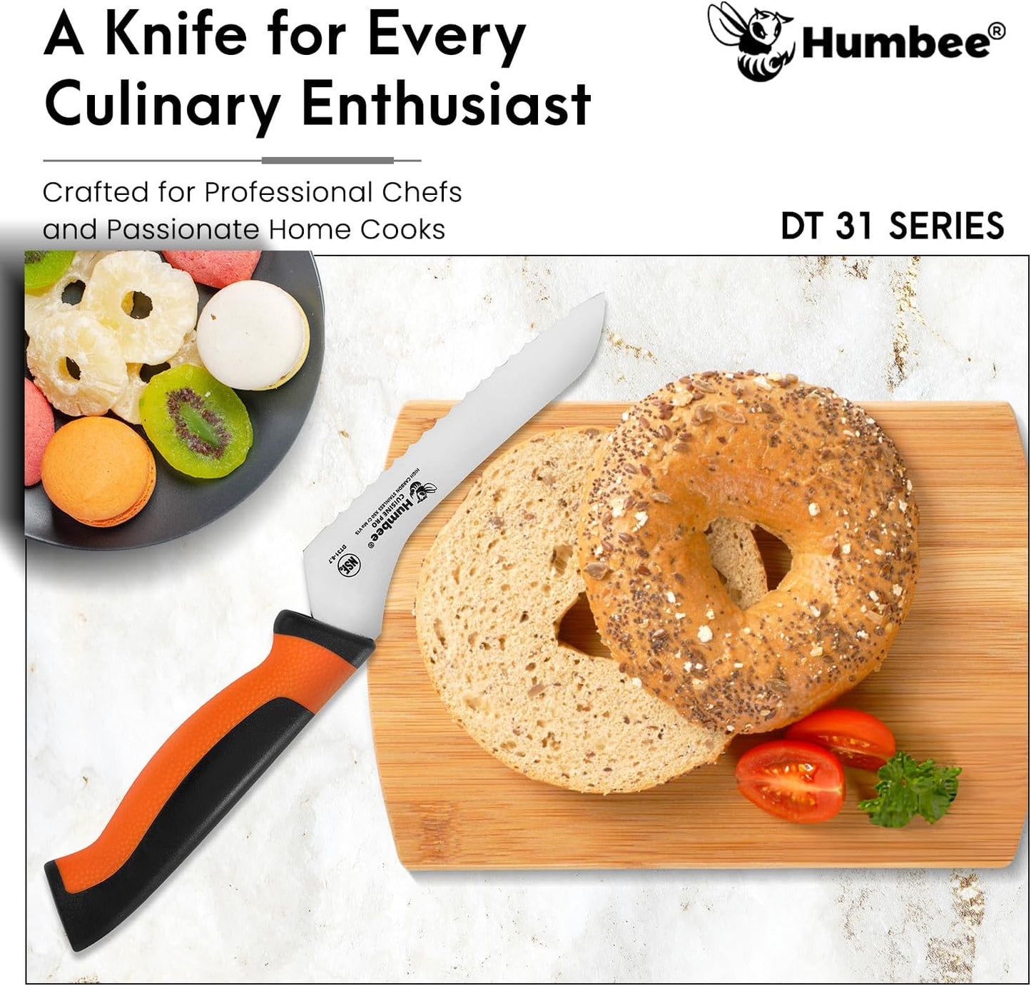 8-Inch Offset Serrated Bread Knife, Premium High Carbon Stainless Steel Blade Knife for Bread with Ergonomic Handle, NSF Certified, DT-31 Series, Black