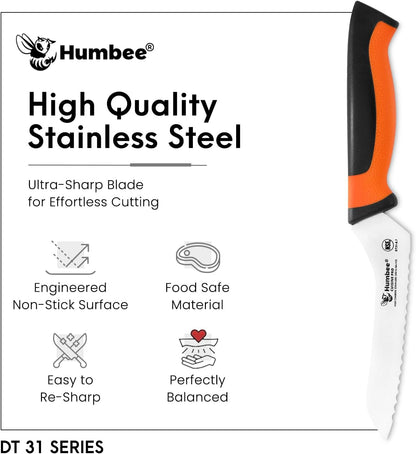 8-Inch Offset Serrated Bread Knife, Premium High Carbon Stainless Steel Blade Knife for Bread with Ergonomic Handle, NSF Certified, DT-31 Series, Black