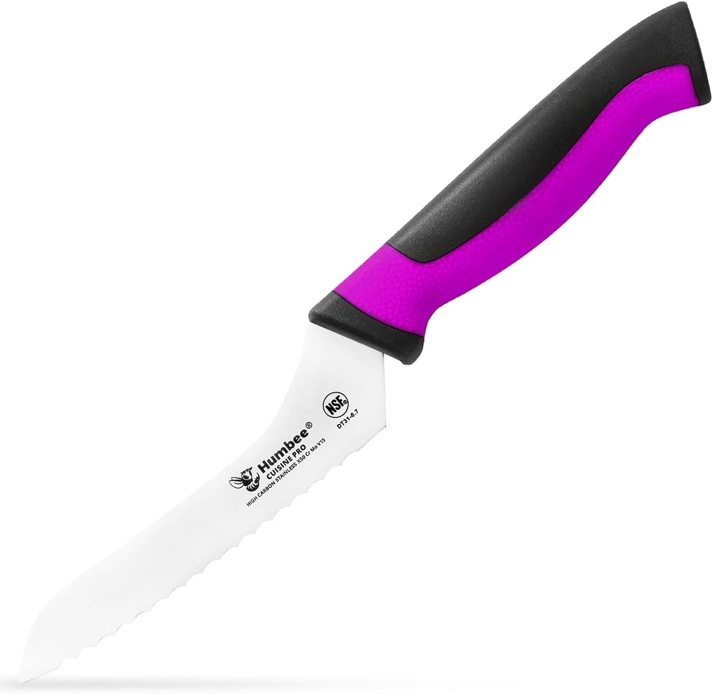 8-Inch Offset Serrated Bread Knife, Premium High Carbon Stainless Steel Blade Knife for Bread with Ergonomic Handle, NSF Certified, DT-31 Series, Black