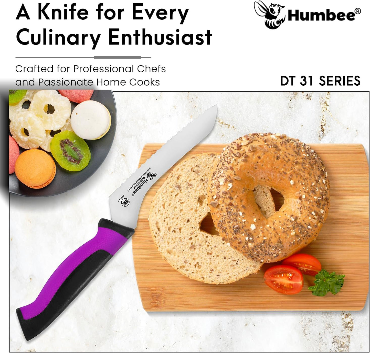 8-Inch Offset Serrated Bread Knife, Premium High Carbon Stainless Steel Blade Knife for Bread with Ergonomic Handle, NSF Certified, DT-31 Series, Black