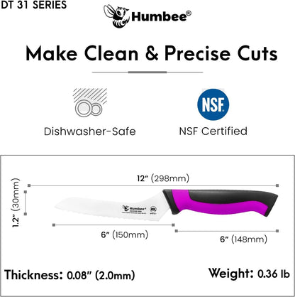 8-Inch Offset Serrated Bread Knife, Premium High Carbon Stainless Steel Blade Knife for Bread with Ergonomic Handle, NSF Certified, DT-31 Series, Black