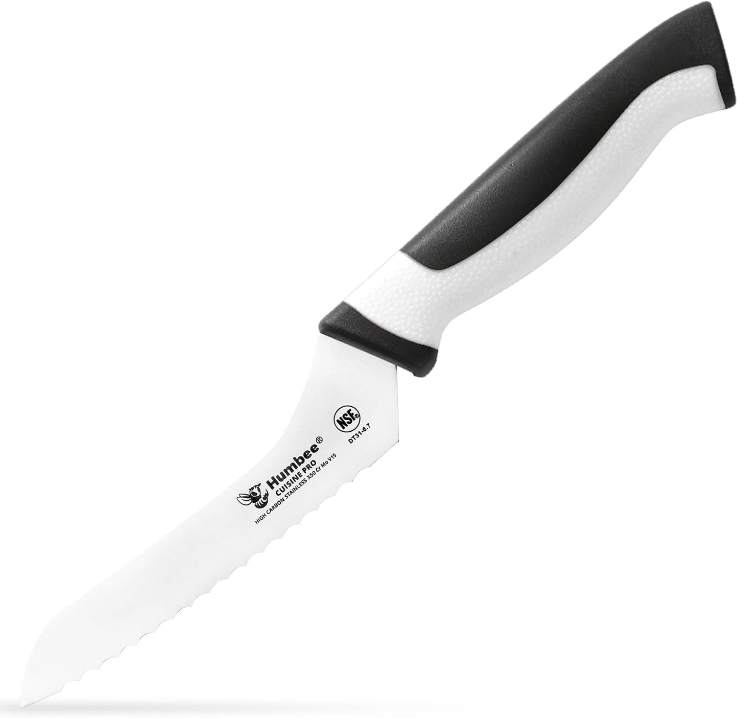 8-Inch Offset Serrated Bread Knife, Premium High Carbon Stainless Steel Blade Knife for Bread with Ergonomic Handle, NSF Certified, DT-31 Series, Black