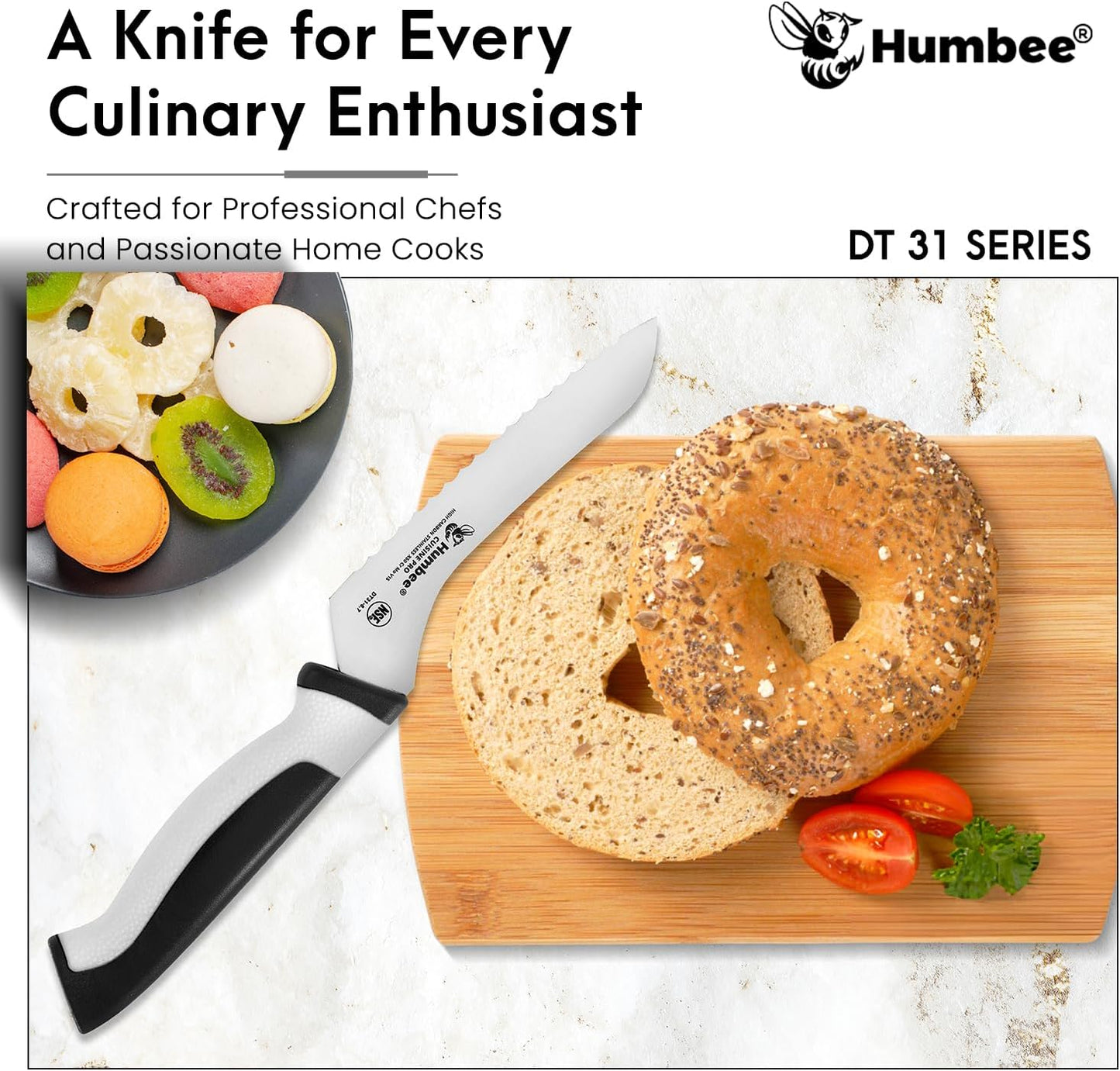 8-Inch Offset Serrated Bread Knife, Premium High Carbon Stainless Steel Blade Knife for Bread with Ergonomic Handle, NSF Certified, DT-31 Series, Black
