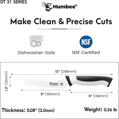 8-Inch Offset Serrated Bread Knife, Premium High Carbon Stainless Steel Blade Knife for Bread with Ergonomic Handle, NSF Certified, DT-31 Series, Black