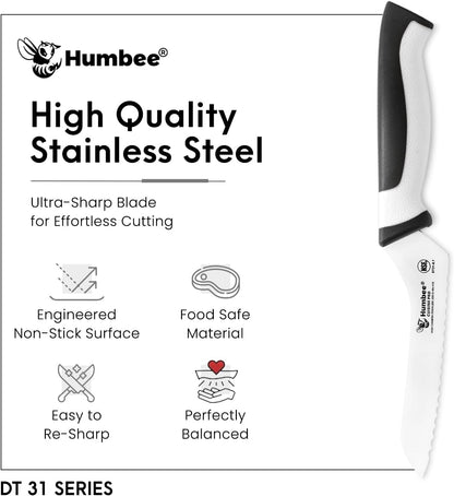8-Inch Offset Serrated Bread Knife, Premium High Carbon Stainless Steel Blade Knife for Bread with Ergonomic Handle, NSF Certified, DT-31 Series, Black