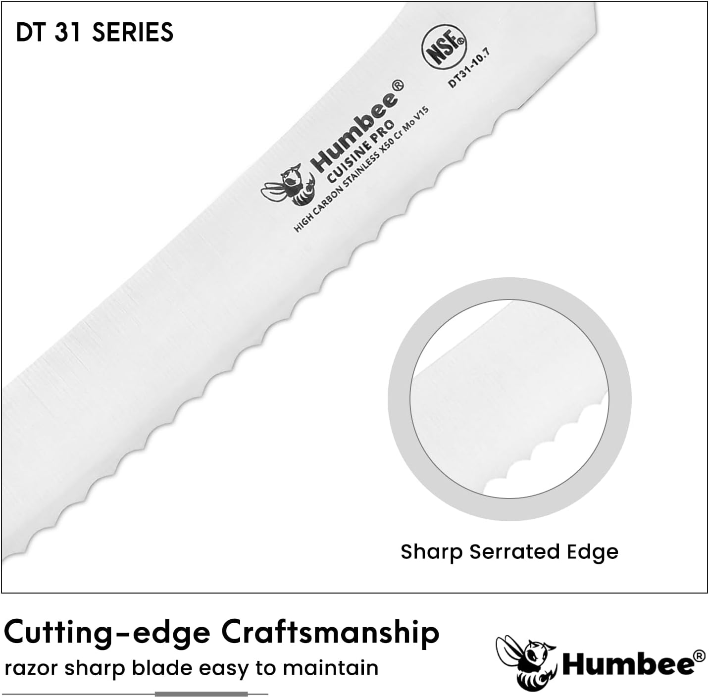 8-Inch Offset Serrated Bread Knife, Premium High Carbon Stainless Steel Blade Knife for Bread with Ergonomic Handle, NSF Certified, DT-31 Series, Black