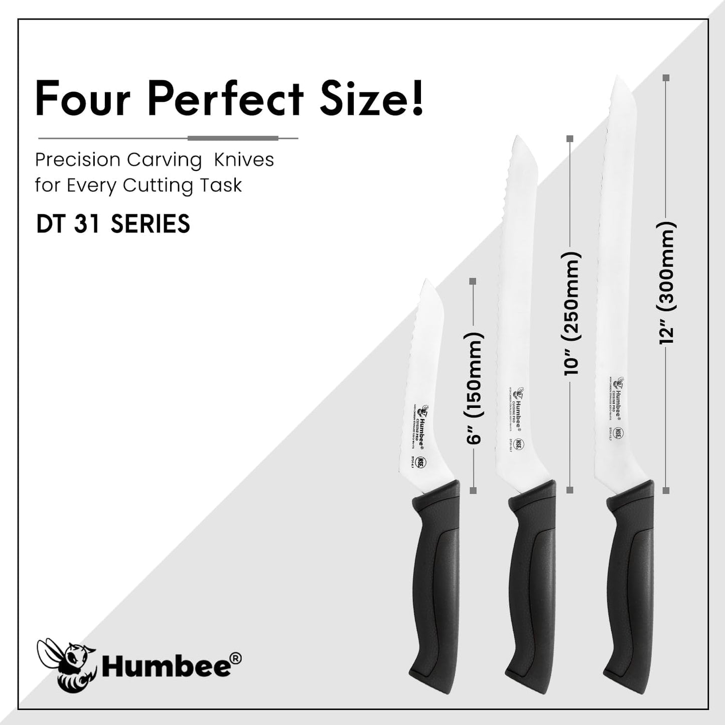 8-Inch Offset Serrated Bread Knife, Premium High Carbon Stainless Steel Blade Knife for Bread with Ergonomic Handle, NSF Certified, DT-31 Series, Black