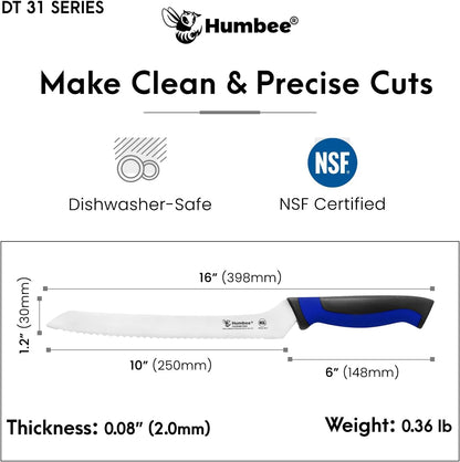 8-Inch Offset Serrated Bread Knife, Premium High Carbon Stainless Steel Blade Knife for Bread with Ergonomic Handle, NSF Certified, DT-31 Series, Black