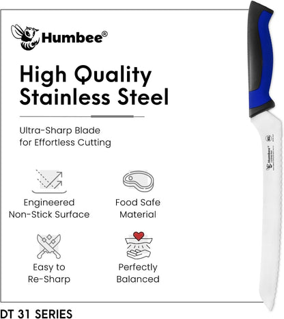 8-Inch Offset Serrated Bread Knife, Premium High Carbon Stainless Steel Blade Knife for Bread with Ergonomic Handle, NSF Certified, DT-31 Series, Black