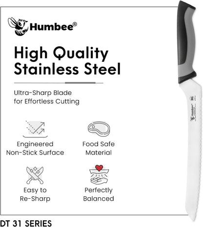 8-Inch Offset Serrated Bread Knife, Premium High Carbon Stainless Steel Blade Knife for Bread with Ergonomic Handle, NSF Certified, DT-31 Series, Black