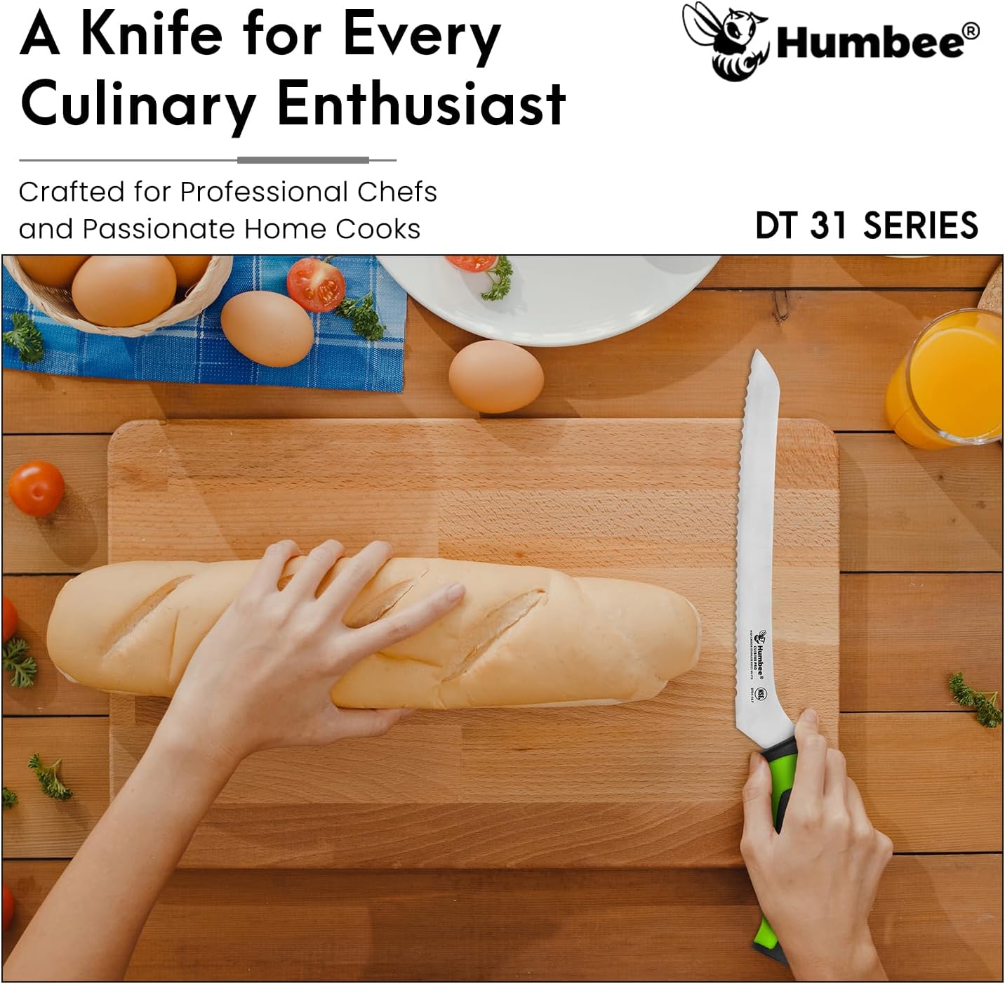 8-Inch Offset Serrated Bread Knife, Premium High Carbon Stainless Steel Blade Knife for Bread with Ergonomic Handle, NSF Certified, DT-31 Series, Black
