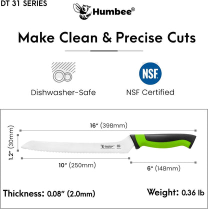8-Inch Offset Serrated Bread Knife, Premium High Carbon Stainless Steel Blade Knife for Bread with Ergonomic Handle, NSF Certified, DT-31 Series, Black