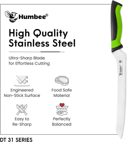 8-Inch Offset Serrated Bread Knife, Premium High Carbon Stainless Steel Blade Knife for Bread with Ergonomic Handle, NSF Certified, DT-31 Series, Black