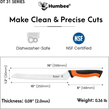 8-Inch Offset Serrated Bread Knife, Premium High Carbon Stainless Steel Blade Knife for Bread with Ergonomic Handle, NSF Certified, DT-31 Series, Black