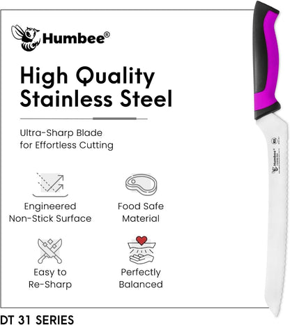 8-Inch Offset Serrated Bread Knife, Premium High Carbon Stainless Steel Blade Knife for Bread with Ergonomic Handle, NSF Certified, DT-31 Series, Black