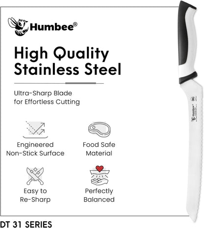 8-Inch Offset Serrated Bread Knife, Premium High Carbon Stainless Steel Blade Knife for Bread with Ergonomic Handle, NSF Certified, DT-31 Series, Black
