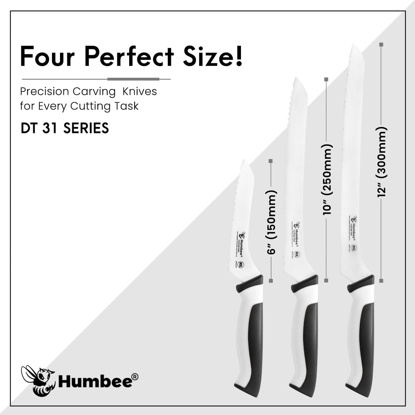 8-Inch Offset Serrated Bread Knife, Premium High Carbon Stainless Steel Blade Knife for Bread with Ergonomic Handle, NSF Certified, DT-31 Series, Black