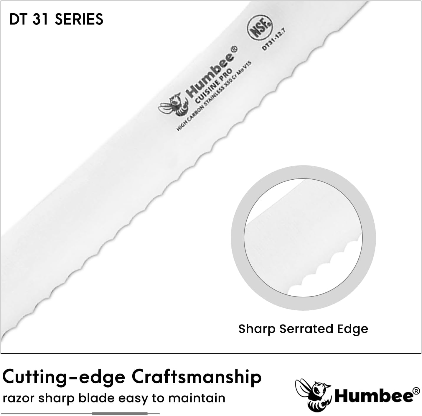 8-Inch Offset Serrated Bread Knife, Premium High Carbon Stainless Steel Blade Knife for Bread with Ergonomic Handle, NSF Certified, DT-31 Series, Black