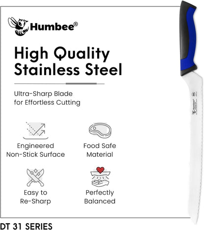 8-Inch Offset Serrated Bread Knife, Premium High Carbon Stainless Steel Blade Knife for Bread with Ergonomic Handle, NSF Certified, DT-31 Series, Black