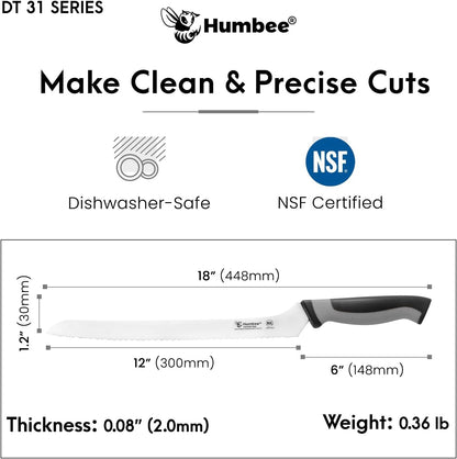 8-Inch Offset Serrated Bread Knife, Premium High Carbon Stainless Steel Blade Knife for Bread with Ergonomic Handle, NSF Certified, DT-31 Series, Black