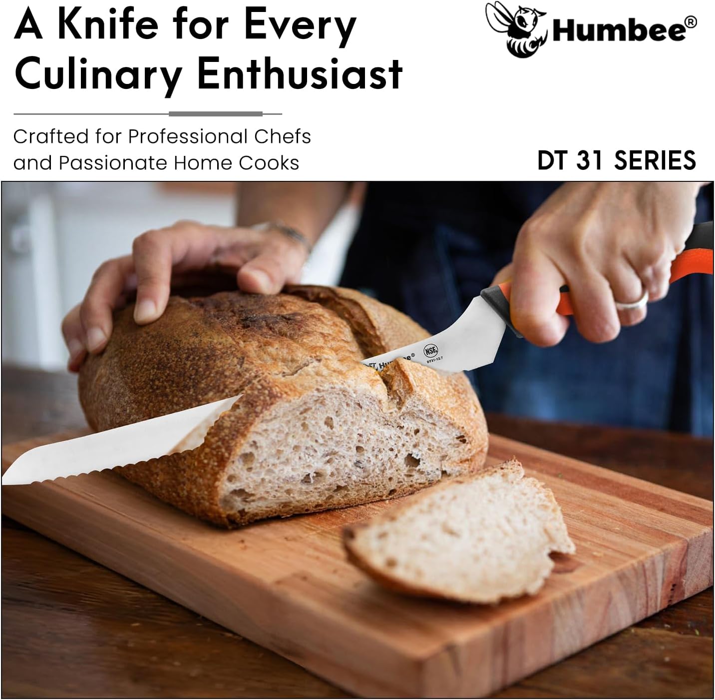 8-Inch Offset Serrated Bread Knife, Premium High Carbon Stainless Steel Blade Knife for Bread with Ergonomic Handle, NSF Certified, DT-31 Series, Black