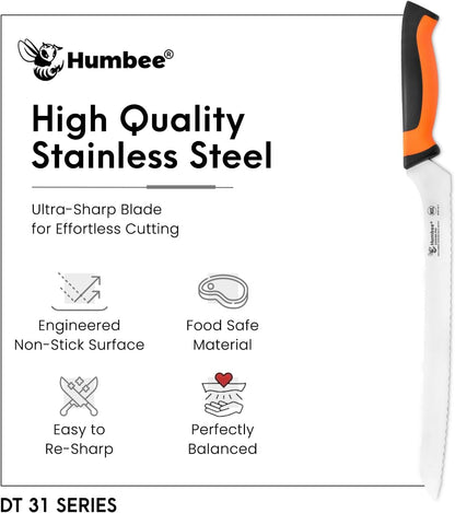8-Inch Offset Serrated Bread Knife, Premium High Carbon Stainless Steel Blade Knife for Bread with Ergonomic Handle, NSF Certified, DT-31 Series, Black