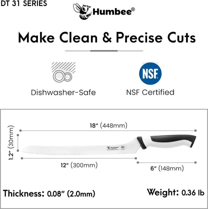 8-Inch Offset Serrated Bread Knife, Premium High Carbon Stainless Steel Blade Knife for Bread with Ergonomic Handle, NSF Certified, DT-31 Series, Black