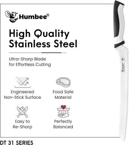 8-Inch Offset Serrated Bread Knife, Premium High Carbon Stainless Steel Blade Knife for Bread with Ergonomic Handle, NSF Certified, DT-31 Series, Black