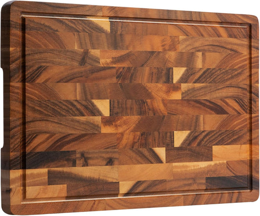 Walnut Cutting Boards for Kitchen, Wooden Cutting Board | End Grain Cutting Board with Juice Groove & Handles, 16.5", natural oil finish, non-slip feet,rounded edges, gift box