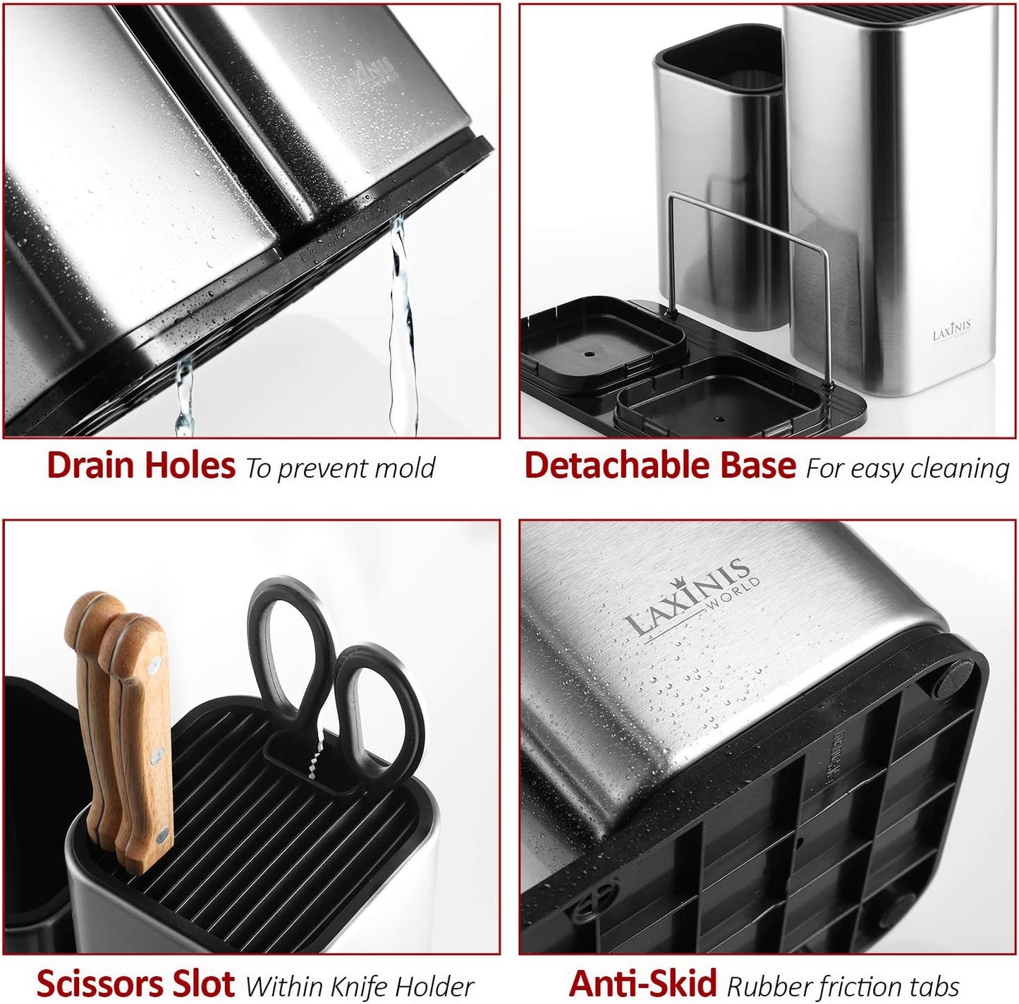 Knife Holder and Utensil Holder - Stainless-Steel Modern Rectangular Design Universal Knife Block and Kitchen Utensils Organizer for Counter-top