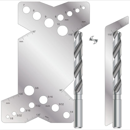 Drill Bit Angle Gauges 60°-160° Drill Sharpening Gauge, Stainless Steel Angle Measuring Gage