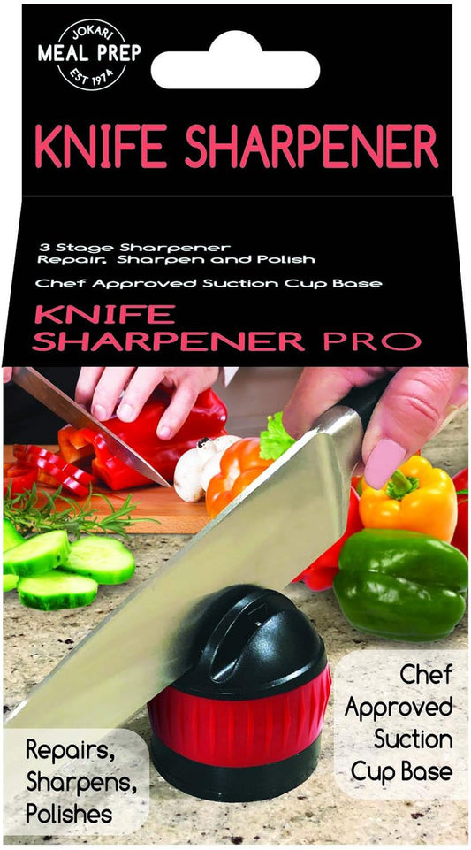Knife Sharpener with Suction Kitchen Safety Seals to the Counter for One Handed Sharpening of Knives. In 3 Steps Blades Make Diamond Sharp Slices Rated Near Chef Quality. Skip the Electric Tool