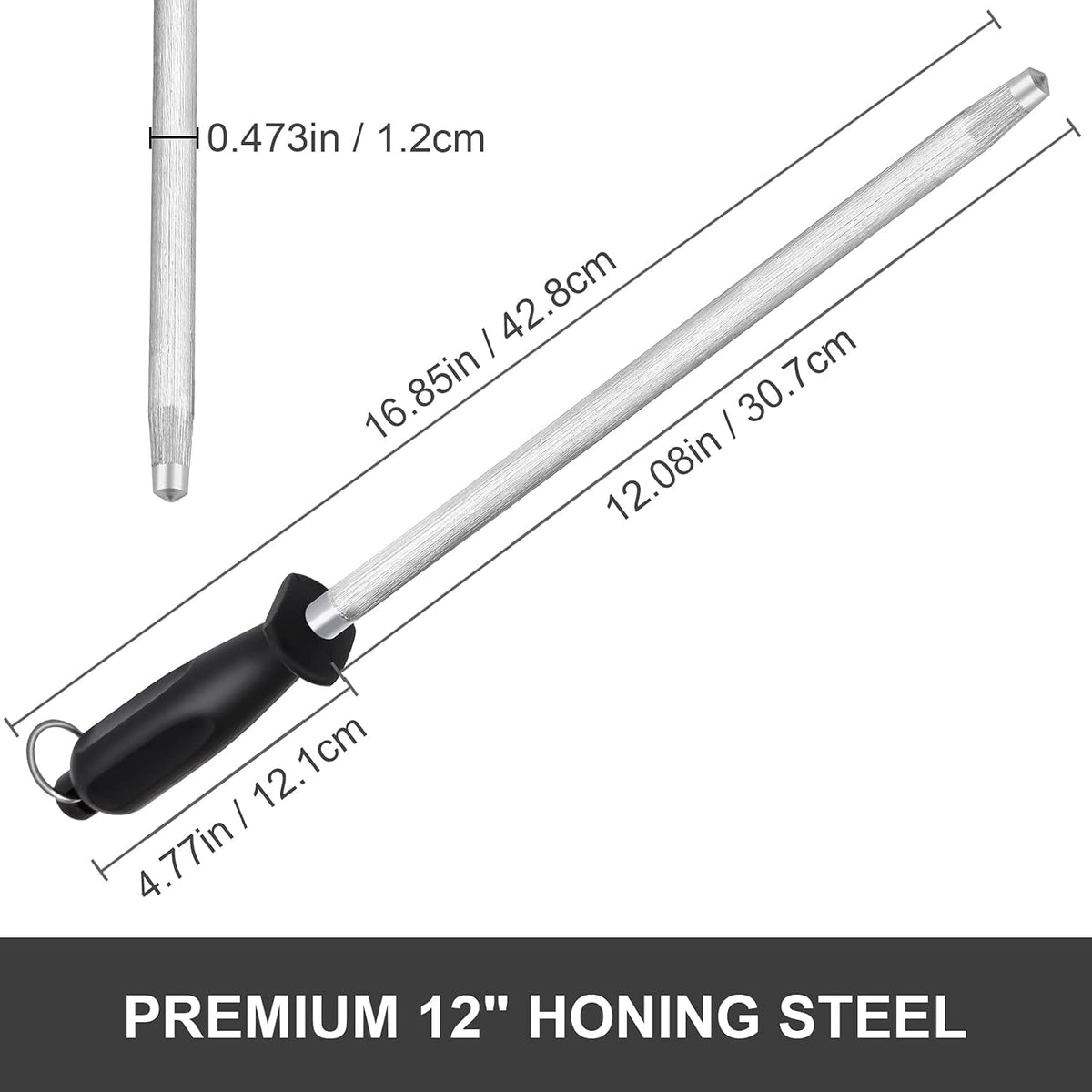Kitchen Knife Sharpener Rod 12 inches, Premium Carbon Steel Honing Rod for Knife Sharpening, Easy to Use Honer for Knives and Honing Steel - Daily Maintenance