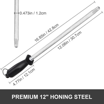 Kitchen Knife Sharpener Rod 12 inches, Premium Carbon Steel Honing Rod for Knife Sharpening, Easy to Use Honer for Knives and Honing Steel - Daily Maintenance