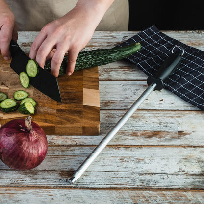 Kitchen Knife Sharpener Rod 12 inches, Premium Carbon Steel Honing Rod for Knife Sharpening, Easy to Use Honer for Knives and Honing Steel - Daily Maintenance