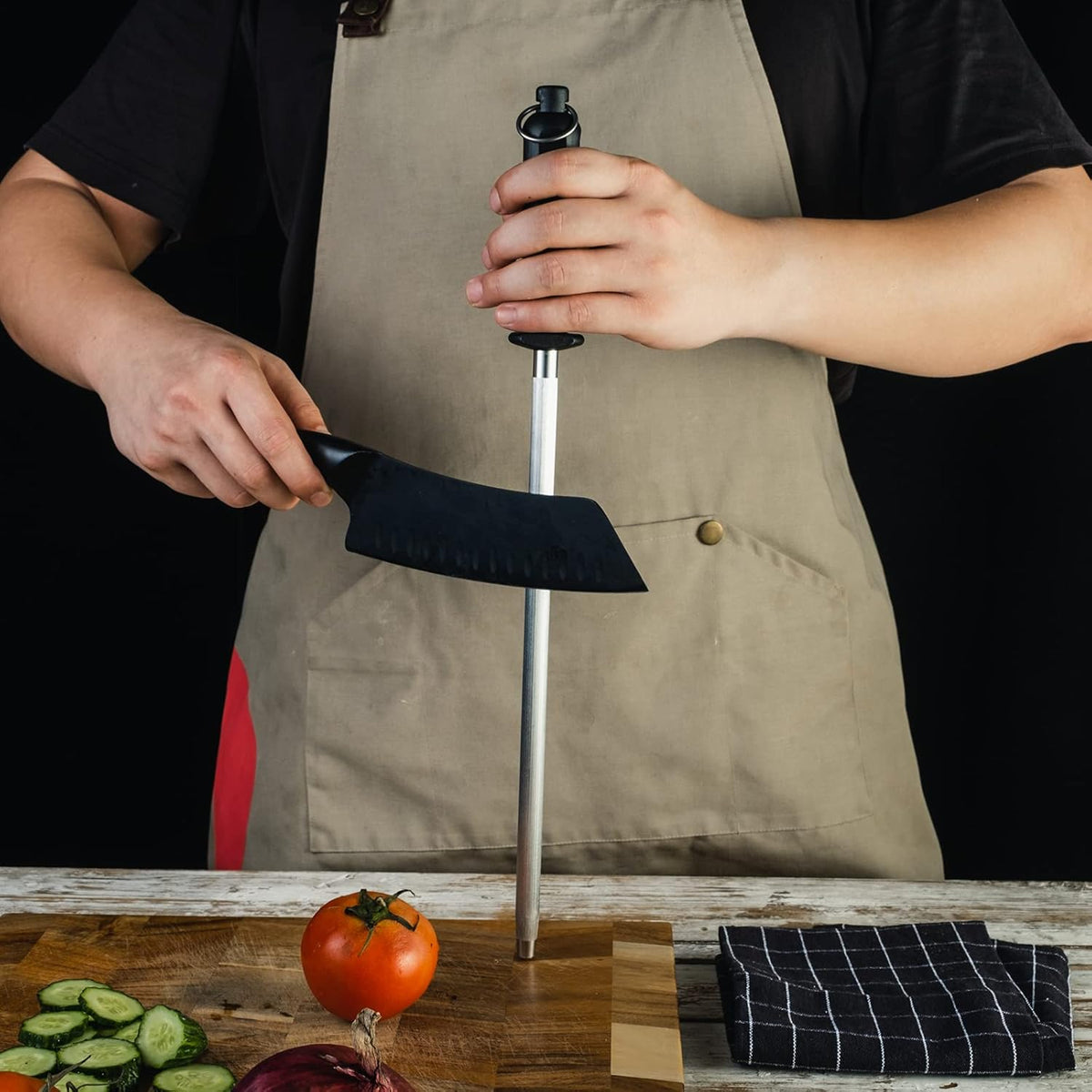 Kitchen Knife Sharpener Rod 12 inches, Premium Carbon Steel Honing Rod for Knife Sharpening, Easy to Use Honer for Knives and Honing Steel - Daily Maintenance