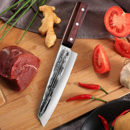 TOMBRO Chef Knife, 8.15" Forged Bunka Sashimi Knife, High Carbon Steel Kiritsuke Kitchen Knife with Octagonal Wooden Handle Professional for Cooking in Kitchen, Restaurant