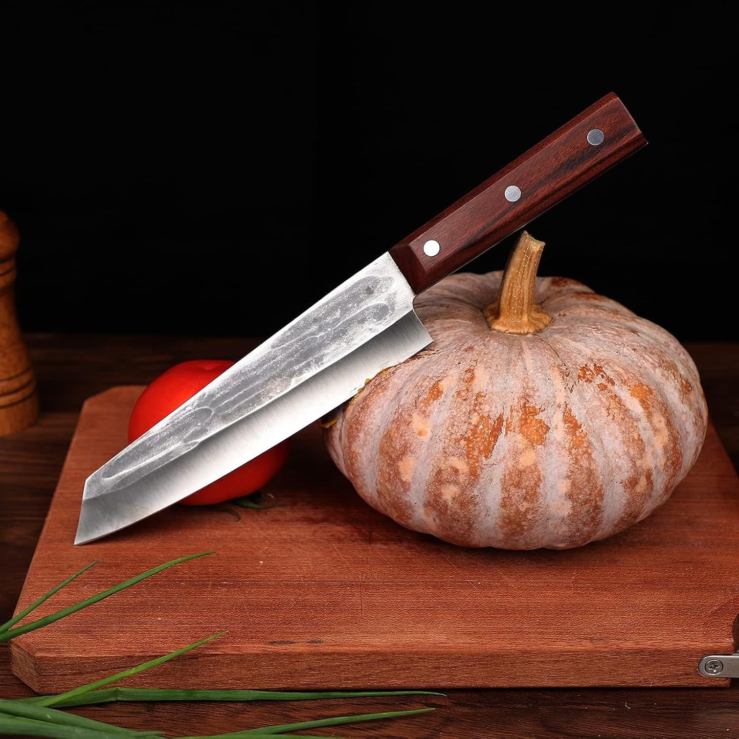TOMBRO Chef Knife, 8.15" Forged Bunka Sashimi Knife, High Carbon Steel Kiritsuke Kitchen Knife with Octagonal Wooden Handle Professional for Cooking in Kitchen, Restaurant