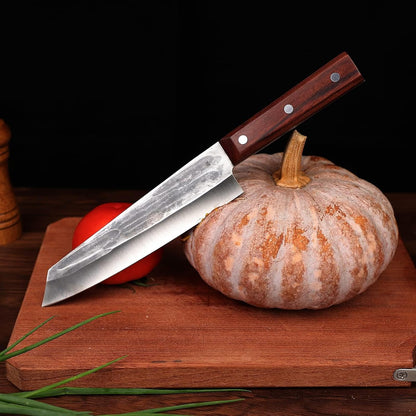 TOMBRO Chef Knife, 8.15" Forged Bunka Sashimi Knife, High Carbon Steel Kiritsuke Kitchen Knife with Octagonal Wooden Handle Professional for Cooking in Kitchen, Restaurant