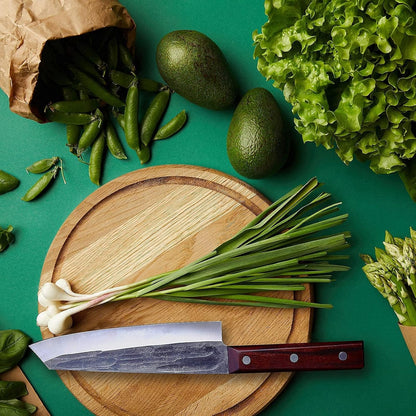 TOMBRO Chef Knife, 8.15" Forged Bunka Sashimi Knife, High Carbon Steel Kiritsuke Kitchen Knife with Octagonal Wooden Handle Professional for Cooking in Kitchen, Restaurant