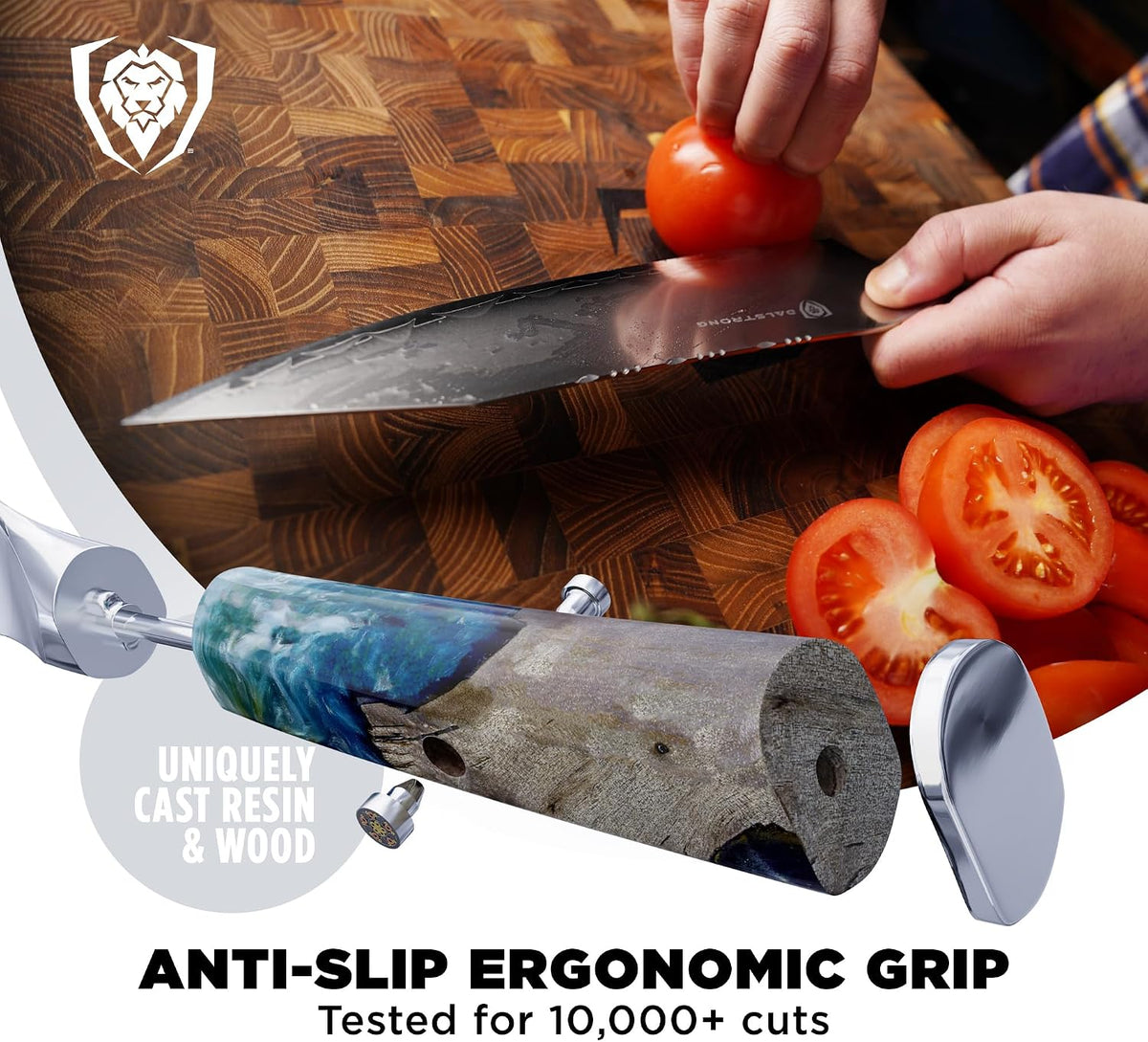 Chef Knife - 9.5 inch - Valhalla Series - 9CR18MOV HC Steel Kitchen Knife - White Resin & Wood Handle - Razor Sharp Chef's Knife - Kitchen Knife - Professional Cooking - w/Leather Sheath