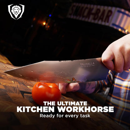 Chef Knife - 9.5 inch - Valhalla Series - 9CR18MOV HC Steel Kitchen Knife - White Resin & Wood Handle - Razor Sharp Chef's Knife - Kitchen Knife - Professional Cooking - w/Leather Sheath